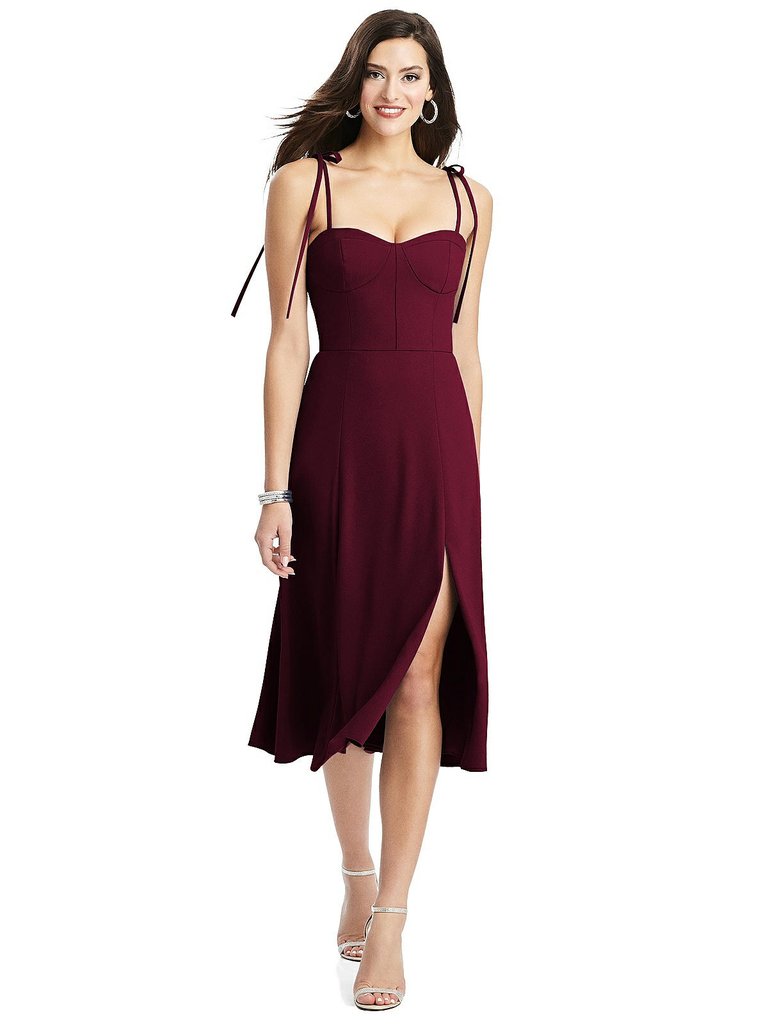 Bustier Crepe Midi Dress With Adjustable Bow Straps - 3069 - Cabernet