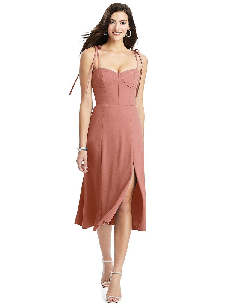 Bustier Crepe Midi Dress With Adjustable Bow Straps - 3069 - Desert Rose