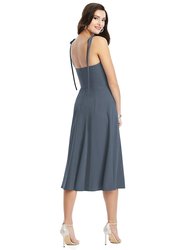 Bustier Crepe Midi Dress with Adjustable Bow Straps - 3069