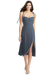 Bustier Crepe Midi Dress with Adjustable Bow Straps - 3069 - Silverstone