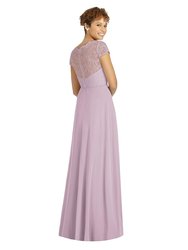 Cap Sleeve Illusion-Back Lace and Chiffon Dress - 3033