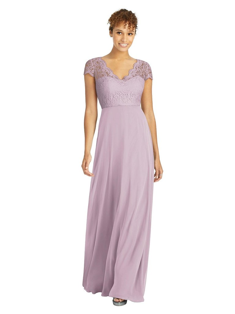Cap Sleeve Illusion-Back Lace and Chiffon Dress - 3033 - Suede Rose