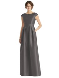 Cap Sleeve Pleated Skirt Dress with Pockets - Caviar Gray