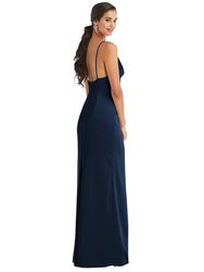 Cowl-Neck Draped Wrap Maxi Dress With Front Slit - 3072