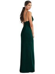 Cowl-Neck Draped Wrap Maxi Dress With Front Slit - 3072