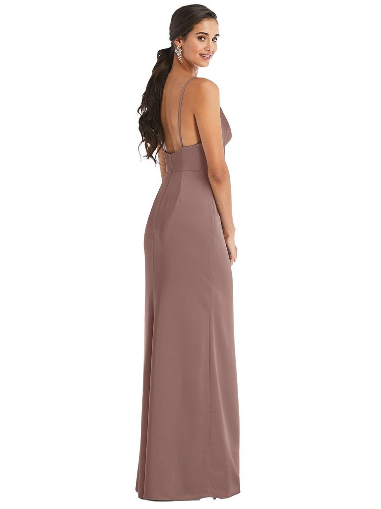 Cowl-Neck Draped Wrap Maxi Dress With Front Slit - 3072