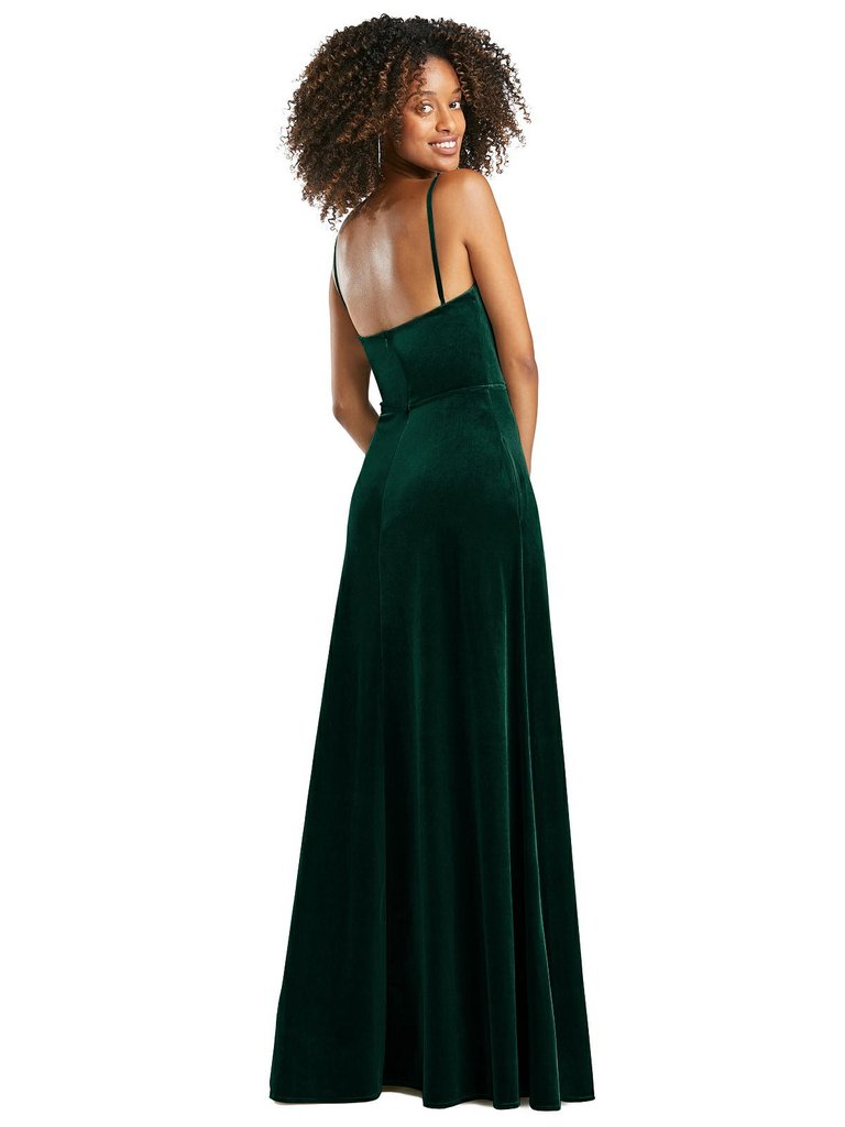 Cowl-Neck Velvet Maxi Dress with Pockets - 1541