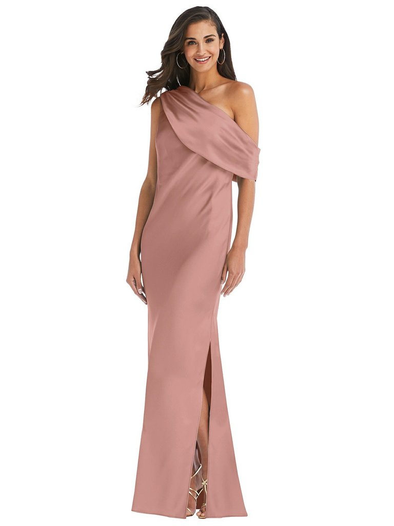 Draped One-Shoulder Convertible Maxi Slip Dress - Desert Rose