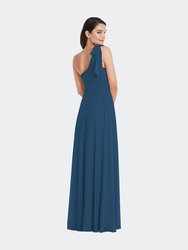 Draped One-Shoulder Maxi Dress With Scarf Bow