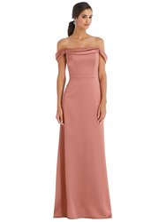 Draped Pleat Off-The-Shoulder Maxi Dress - 3079 - Desert Rose