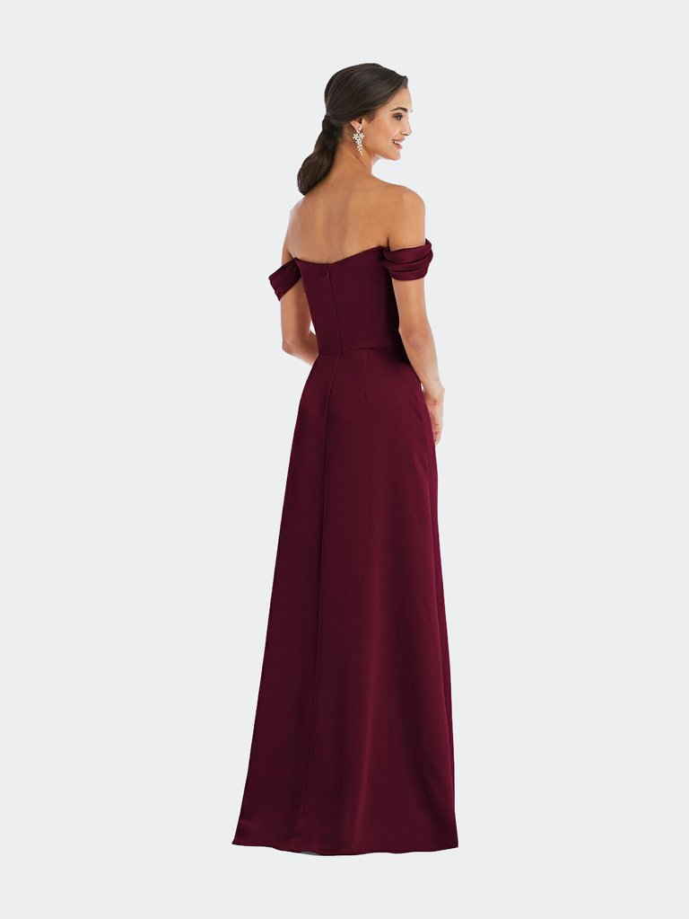 Draped Pleat Off-The-Shoulder Maxi Dress