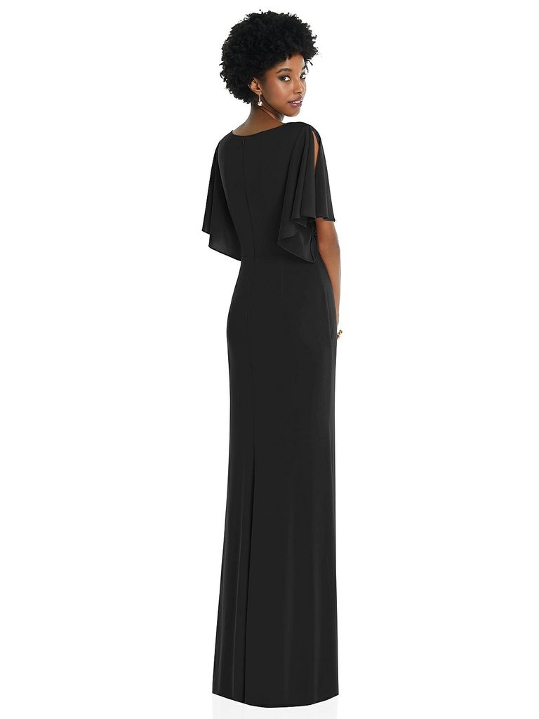 Faux Wrap Split Sleeve Maxi Dress With Cascade Skirt - 3107