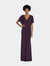 Faux Wrap Split Sleeve Maxi Dress With Cascade Skirt - Aubergine