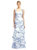 Floral Bow-Shoulder Satin Maxi Dress with Asymmetrical Tiered Skirt - 3126FP - Cottage Rose Larkspur