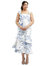 Floral Bow-Shoulder Satin Midi Dress With Asymmetrical Tiered Skirt - 3127FP - Cottage Rose Larkspur