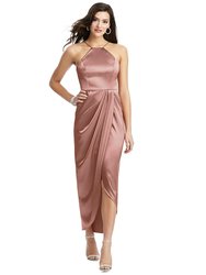 Halter Midi Dress With Draped Tulip Skirt - Desert Rose