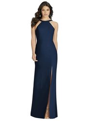 High-Neck Backless Crepe Trumpet Gown - 3039  - Midnight Navy