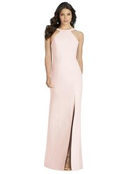 High-Neck Backless Crepe Trumpet Gown - 3039 - Blush