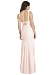 High-Neck Backless Crepe Trumpet Gown - 3039