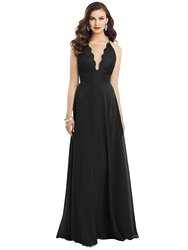 Illusion V-Neck Lace Bodice Chiffon Gown - 3054 - Black