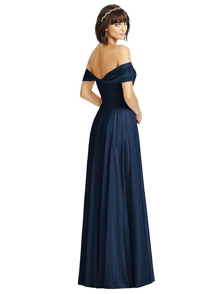 Off-The-Shoulder Draped Chiffon Maxi Dress - 2970