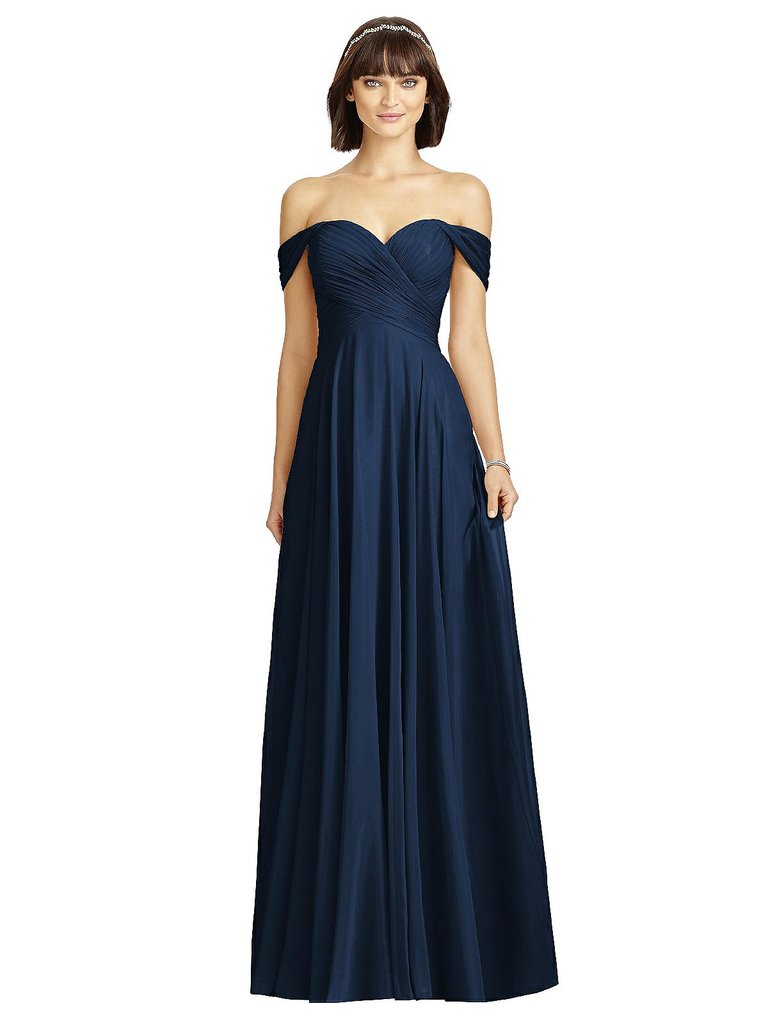 Off-The-Shoulder Draped Chiffon Maxi Dress - 2970 - Midnight Navy