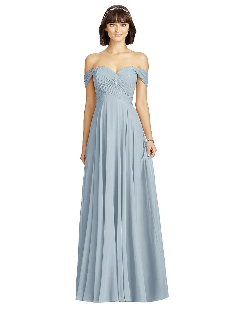 Off-The-Shoulder Draped Chiffon Maxi Dress - 2970 - Mist