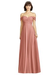 Off-The-Shoulder Draped Chiffon Maxi Dress - 2970 - Desert Rose