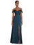 Off-the-Shoulder Flounce Sleeve Empire Waist Gown With Front Slit - 3108 - Atlantic Blue