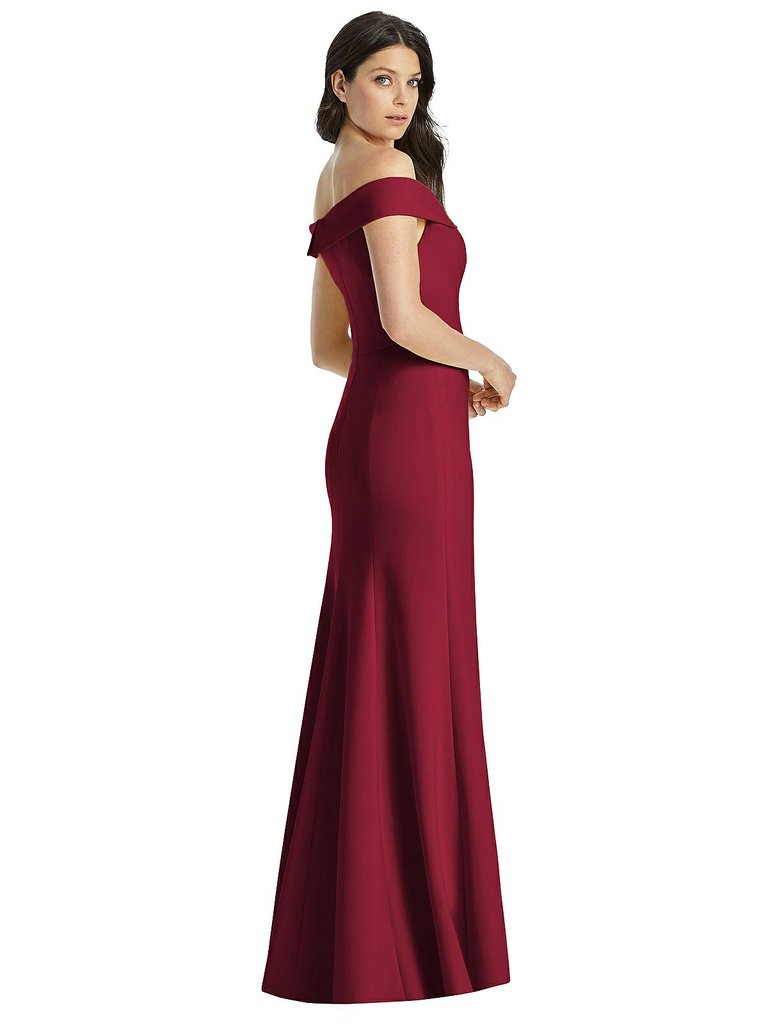 Off-The-Shoulder Notch Trumpet Gown with Front Slit - 3038