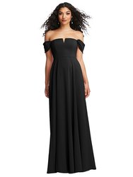 Off-The-Shoulder Pleated Cap Sleeve A-line Maxi Dress - 3124 - Black