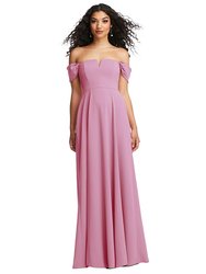 Off-The-Shoulder Pleated Cap Sleeve A-line Maxi Dress - 3124 - Powder Pink