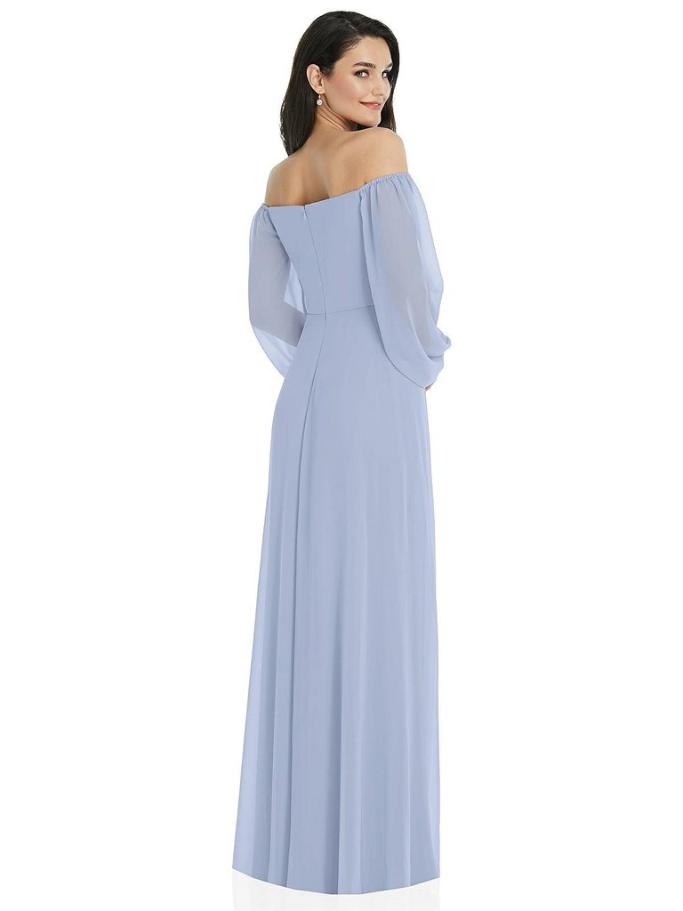 Off-The-Shoulder Puff Sleeve Maxi Dress with Front Slit - 3104 