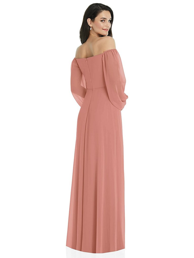 Off-The-Shoulder Puff Sleeve Maxi Dress with Front Slit - 3104 