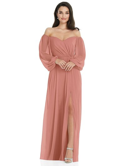Dessy Collection Off-The-Shoulder Puff Sleeve Maxi Dress with Front Slit - 3104  product