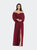 Off-The-Shoulder Puff Sleeve Maxi Dress With Front Slit - Burgundy