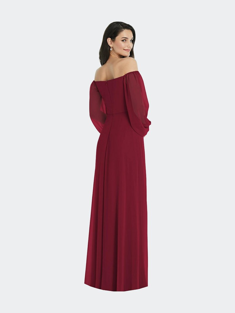 Off-The-Shoulder Puff Sleeve Maxi Dress With Front Slit