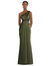 One-Shoulder Draped Twist Empire Waist Trumpet Gown - 3111 - Olive Green