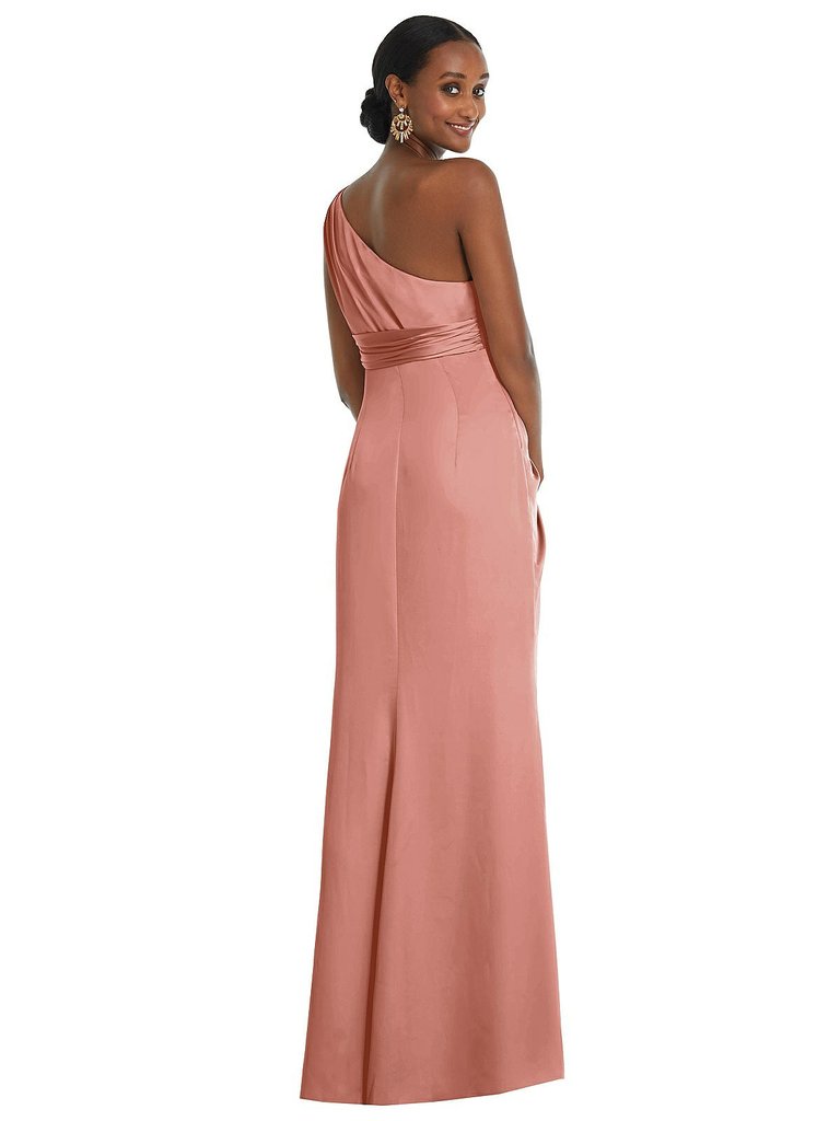 One-Shoulder Draped Twist Empire Waist Trumpet Gown - 3111