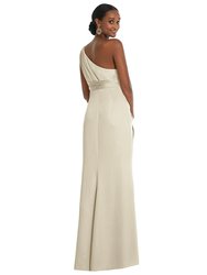 One-Shoulder Draped Twist Empire Waist Trumpet Gown - 3111