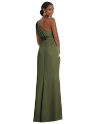 One-Shoulder Draped Twist Empire Waist Trumpet Gown - 3111