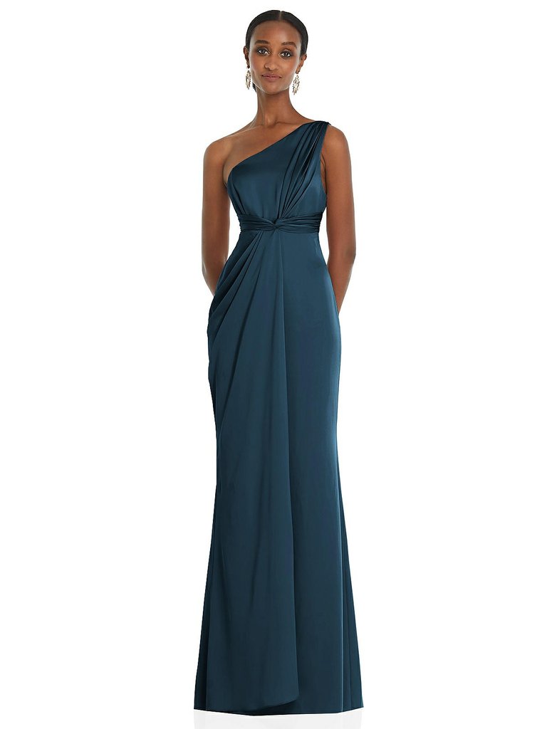 One-Shoulder Draped Twist Empire Waist Trumpet Gown - 3111 - Atlantic Blue