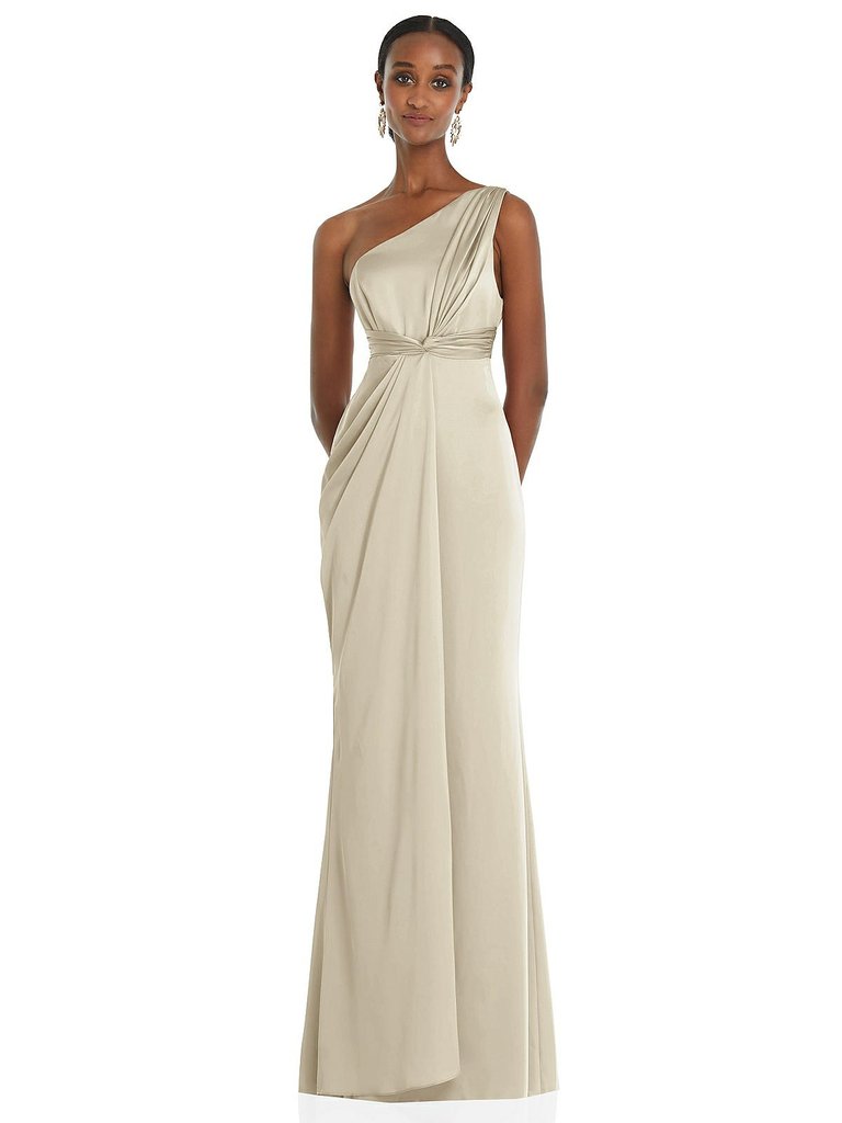 One-Shoulder Draped Twist Empire Waist Trumpet Gown - 3111 - Champagne