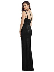 One-Shoulder Twist Metallic Trumpet Gown - 3064