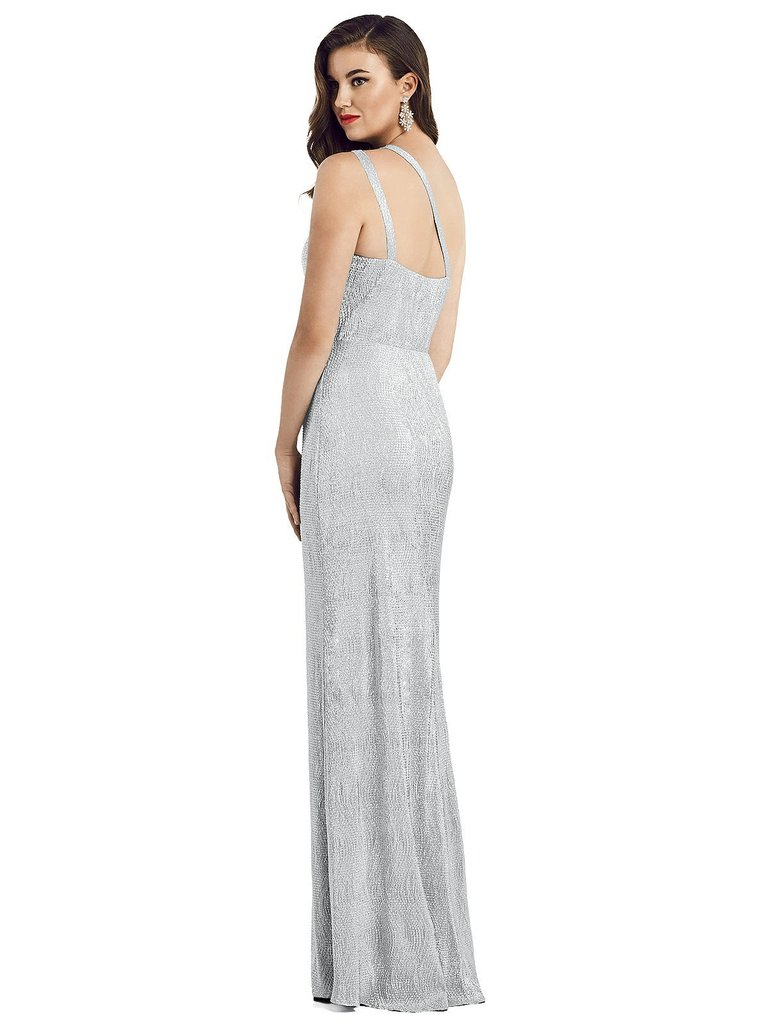 One-Shoulder Twist Metallic Trumpet Gown - 3064