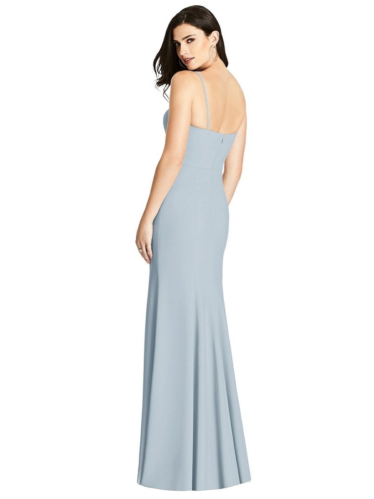 Seamed Bodice Crepe Trumpet Gown With Front Slit