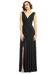 Sleeveless Draped Chiffon Maxi Dress With Front Slit - 2894 - Black