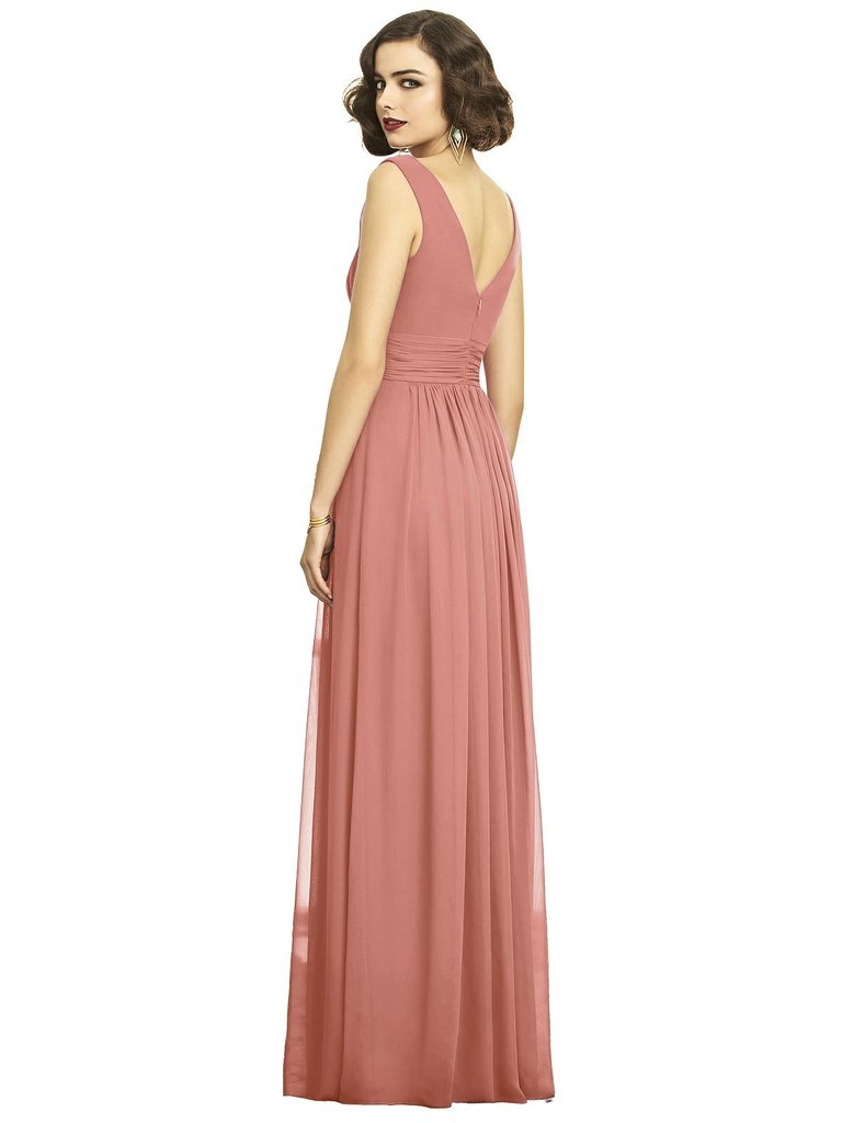 Sleeveless Draped Chiffon Maxi Dress With Front Slit