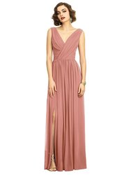 Sleeveless Draped Chiffon Maxi Dress With Front Slit - Desert Rose