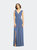 Sleeveless Draped Chiffon Maxi Dress With Front Slit - Larkspur Blue